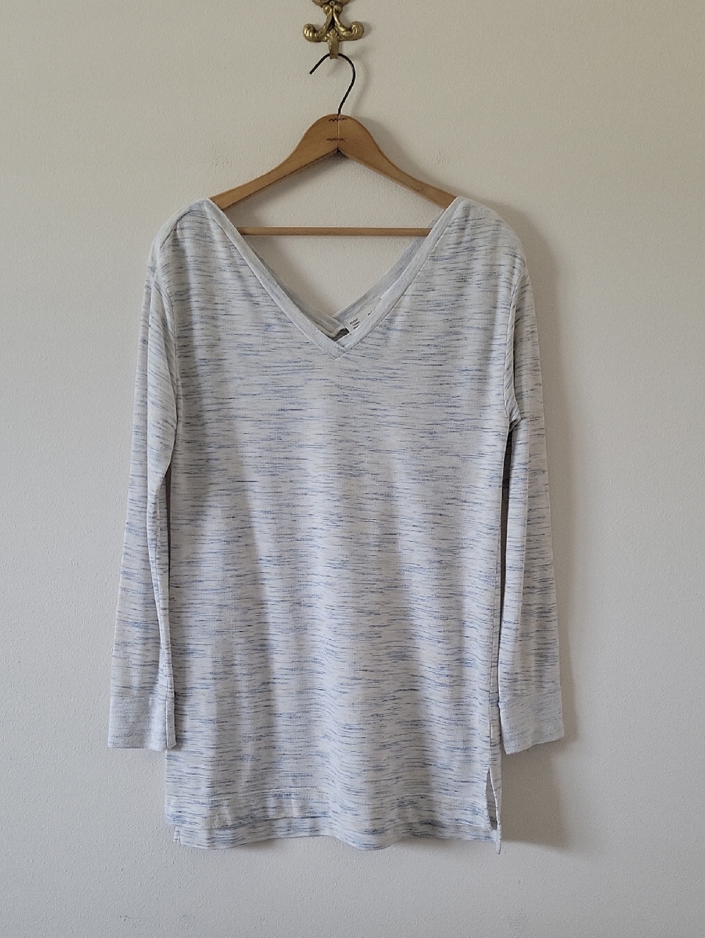 Saturday Sunday Cream Blue Space Dye Vneck Sweater Tunic Size Large